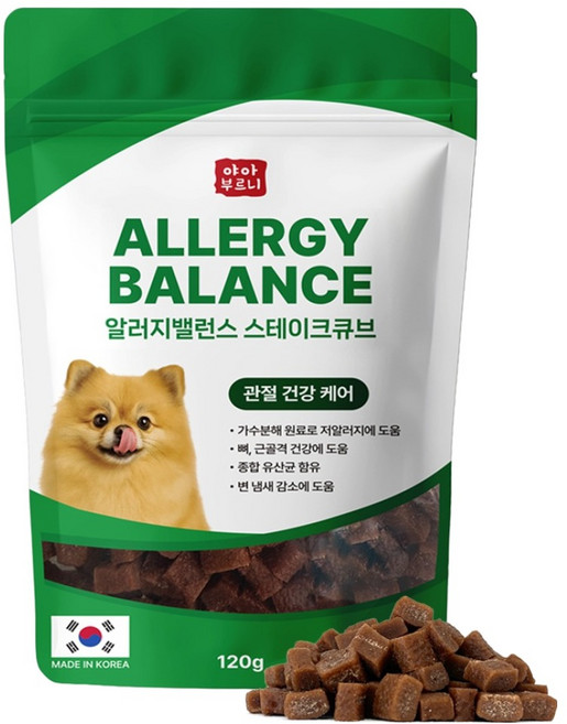 야아부르니 강아지 알러지밸런스 가수분해 간식 스테이크큐브, 120g, 1개, 관절 건강케어