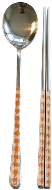 보겐 루미 체크 수저 세트, 오렌지, 1세트, 숟가락 + 젓가락