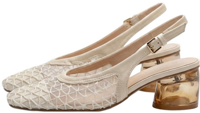 페이퍼먼츠 여성용 루미에르 메시 쉬폰 슬링 뮬 힐 10482