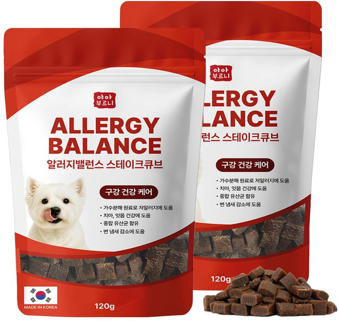 야아부르니 강아지 알러지밸런스 가수분해 간식 스테이크큐브, 120g, 2개, 구강 건강케어