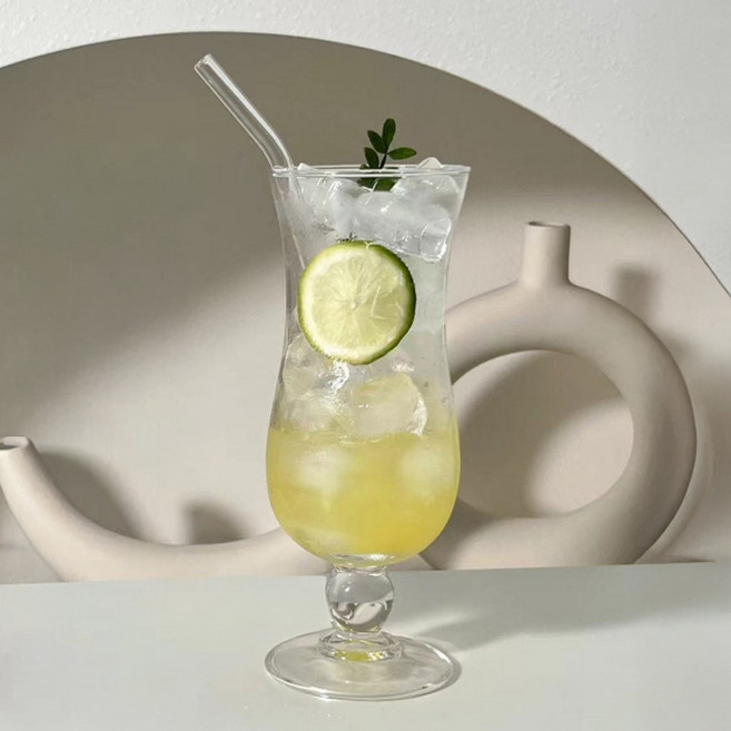 아메리칸로드 허리케인 투명 주스잔 유리컵 480ml + 유리빨대 세트 HR2531, 1세트