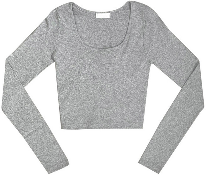 플랜데이 여성용 밍티 유넥 크롭 긴팔 티셔츠