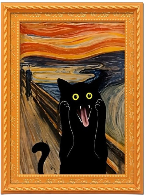 아느로 명화 스타일 고양이 냉장고 자석 액자 SCE043, A