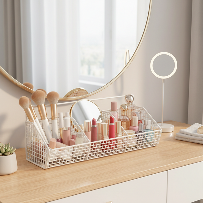 ROI라이프 다용도 수납 걸이 바구니 3칸, 화이트, 1개