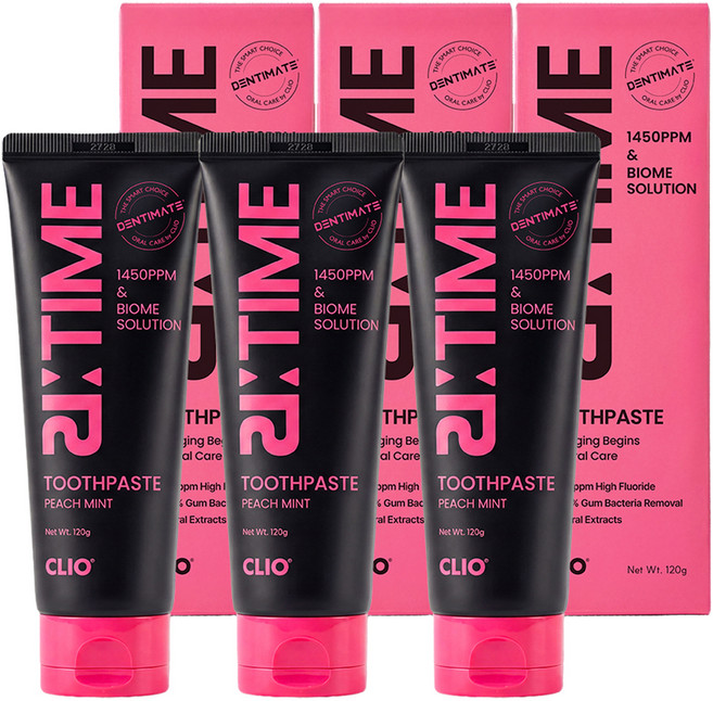 크리오 덴티메이트 리타임 1450 고불소 바이옴솔루션 치약 피치민트향, 120g, 3개