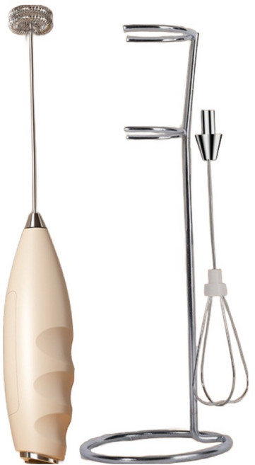 플러스이홈 전동 우유거품기 더블헤드 스텐드, 베이지, FH-NPQ