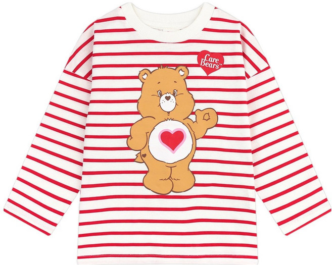 케어베어 안녕텐더하트베어 스트라이프 티셔츠