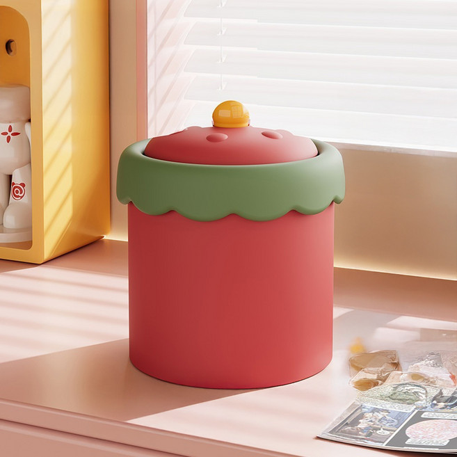 뉴토피아 뚜껑있는 귀여운 미니 책상 쓰레기통, 오렌지 레드