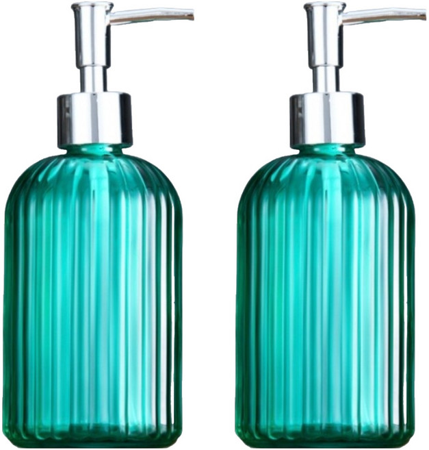 마구와구 고급 컬러투명 유리 펌프형 다용도 디스펜서 HTR047, 그린, 2개