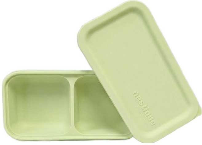 nestique 副食品分裝盒 模組化餐盤 2格, 亮綠色, 1個, 260ml
