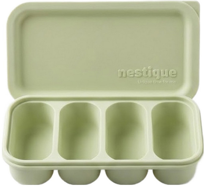 네스틱 토핑 이유식 큐브 용기 모듈플레이트 4구, 루미너리그린, 1개, 200ml