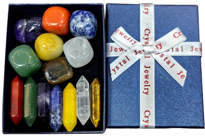 문구담 힐링 크리스탈 오브제 에너지 파워스톤 14개 세트 용기, 혼합색상