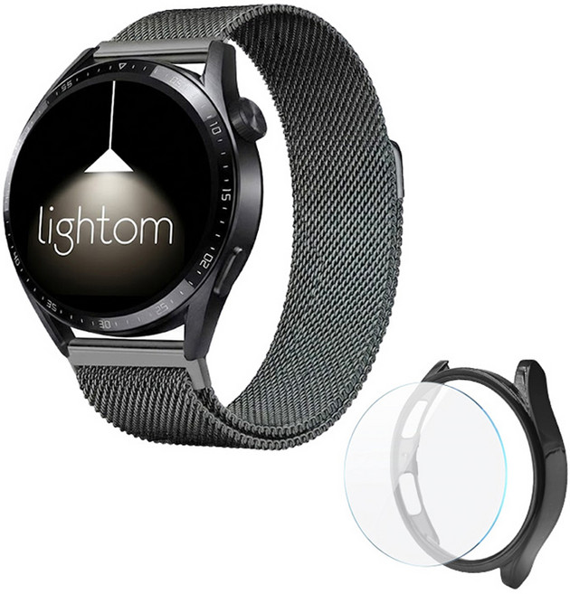 라이톰 밀레니즈 루프 스트랩 20mm + 강화유리 풀커버 메탈케이스 40mm 세트, 다크그레이, 1세트