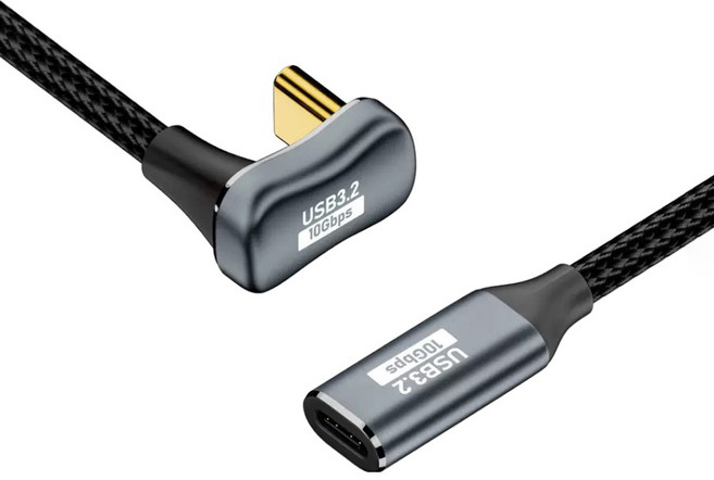 YTEK USB 3.2 Gen2 180度 U型 M/F 延長 10Gbps 4K 60Hz 影像輸出 100W PD 超高速充電線, 1個, 2m