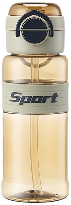 Sport 運動防摔耐熱彈蓋直飲/吸管兩用水壺, 國畫棕, 1個, 870ml