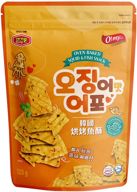 O my food 歐邁福 韓國烘烤魚酥 魷魚口味, 120g, 1個