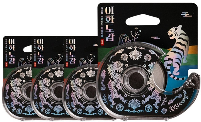 이화도감 대용량 문구테이프 18mm x 30m + 커터 세트 나전칠기 자개, 블랙, 4세트