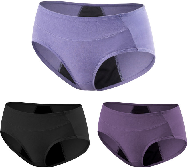 GIAT 吉亞特 蠶絲蛋白莫代爾生理褲3件組 台灣製 539311, 黑色 + 深紫色 + 藍紫色