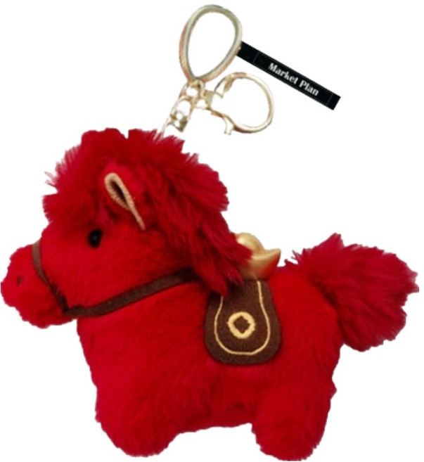 마켓플랜 보들 럭키안장 말인형 키링, 레드, 1개, 11cm