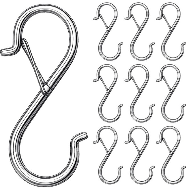 주식회사아텍스 잠금형 스텐 S자 고리, 실버, 10개