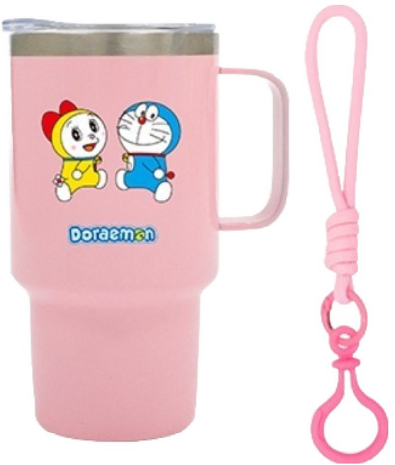 주니 도라에몽 미니 스테인리스 텀블러 120ml + 스트랩 세트, 핑크, 1세트