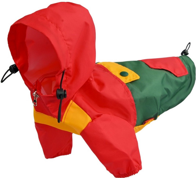 퍼피아 반려동물 로버 레트로 배색 아노락 바람막이 생활방수 레인코트 RM2307, 레드, 1개