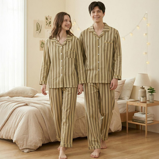 제이나나 커플용 에일즈 스트라이프 파자마 상하의 엽서 쇼핑백