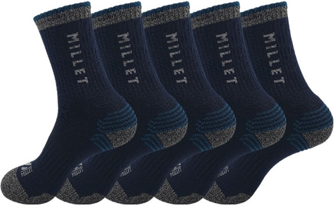 밀레 남성용 파일 크루 등산 양말 5족 세트 C, 네이비, 1세트