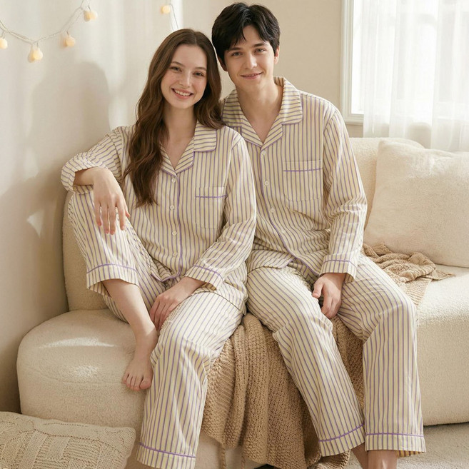 제이나나 커플용 리무드 스트라이프 파자마 상하의 엽서 랜덤발송 쇼핑백