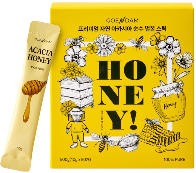 고은담 프리미엄 자연 아카시아 순수 벌꿀 스틱, 1개, 500g