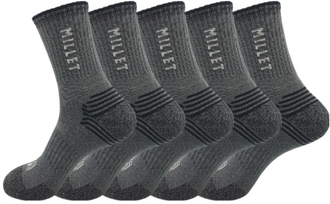밀레 남성용 파일 크루 등산 양말 5족 세트 C, 다크 그레이, 1세트