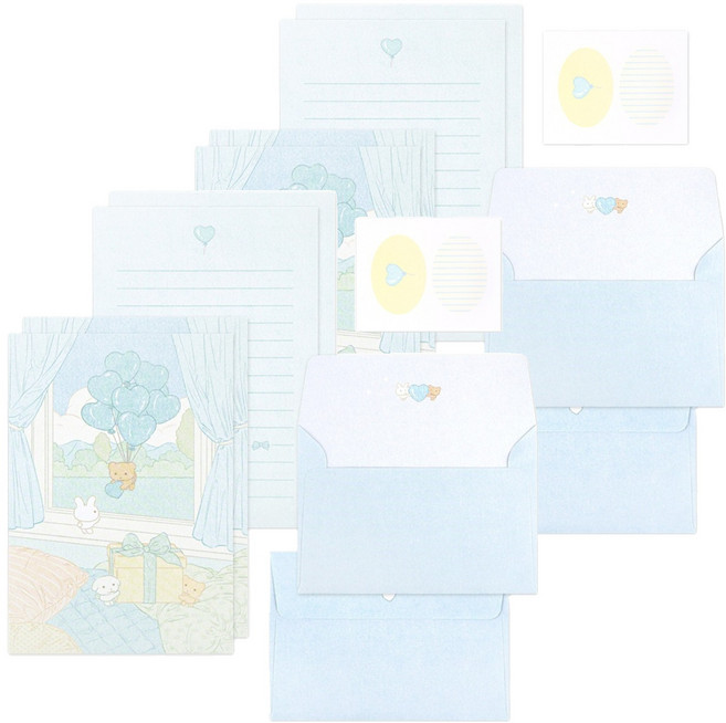 대시앤도트 포그니 레터 편지지 8p + 봉투 4p 세트, 러브 드롭, 2세트