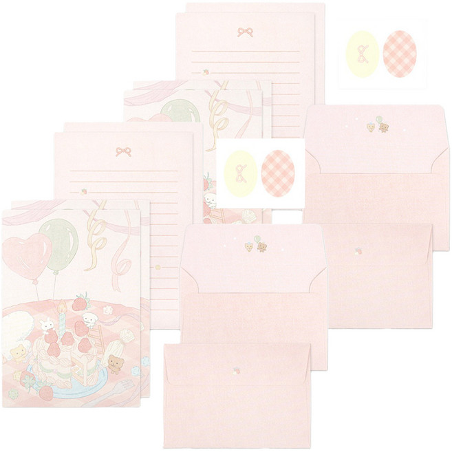 대시앤도트 포그니 레터 편지지 8p + 봉투 4p 세트, 스위트 파티, 2세트