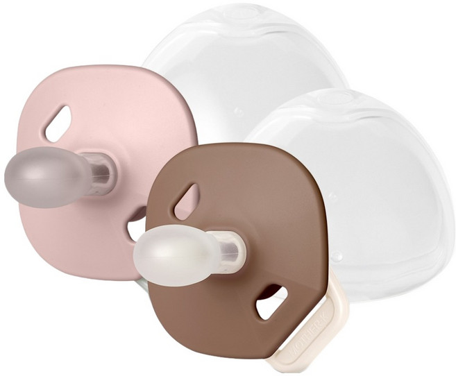 마더케이 유아용 실리콘 폴딩 쪽쪽이 + 케이스 2종 세트, 1단계, 핑크 야광, 브라운, 1세트