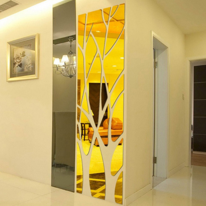 또드림 접착식 나뭇가지 거울 벽 장식 스티커 대형, 골드