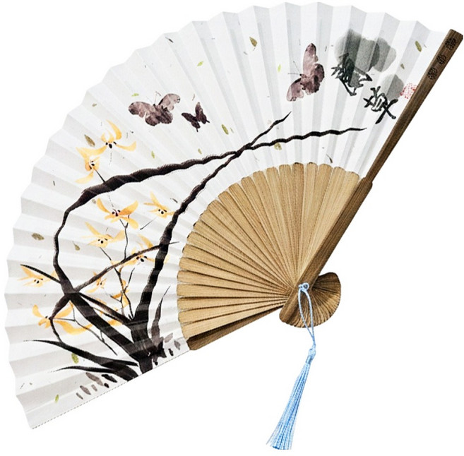 행복술술 한지 전통문양 휴대용 접이식 부채, 난초, 1개