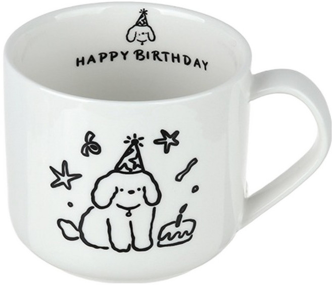 plala 陶瓷手柄生日狗狗馬克杯, 白色, 1個
