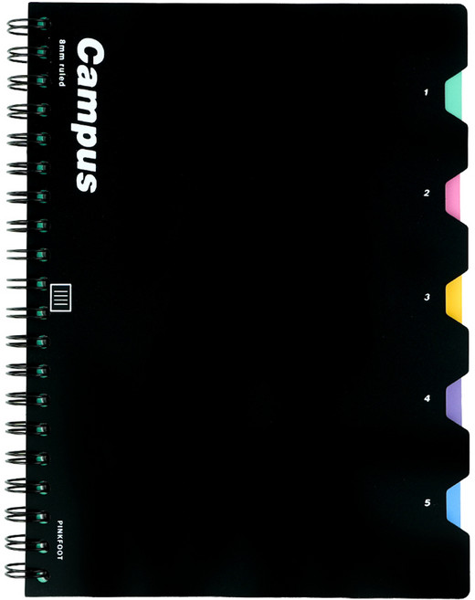 핑크풋 5인덱스 PP 캠퍼스노트, 블랙, 1개