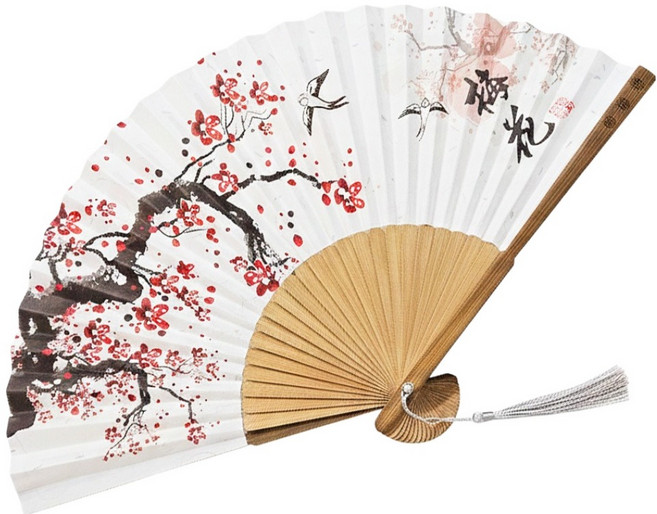 행복술술 한지 전통문양 휴대용 접이식 부채, 매화, 1개