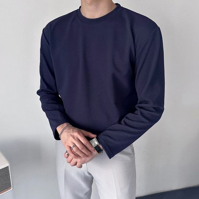이브클로젯 남성용 모찌 쫀쫀 라운드 빅사이즈 긴팔 티셔츠