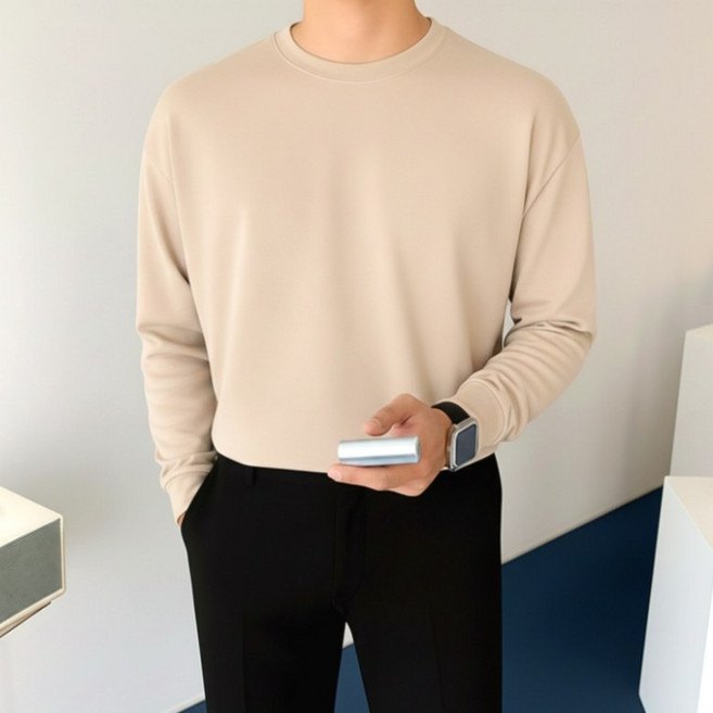 이브클로젯 남성용 모찌 쫀쫀 라운드 빅사이즈 긴팔 티셔츠