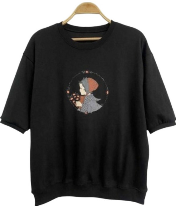 시크블랙 엔르미 꽃소녀 7부 오버핏 맨투맨 cpt17437k61