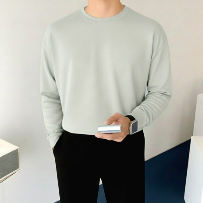 이브클로젯 남성용 모찌 쫀쫀 라운드 빅사이즈 긴팔 티셔츠