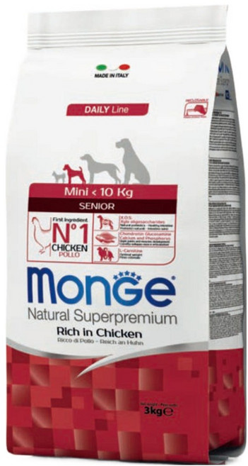 몬지 시니어 강아지 내추럴 슈퍼프리미엄 미니 건식사료, 닭, 3kg, 1개