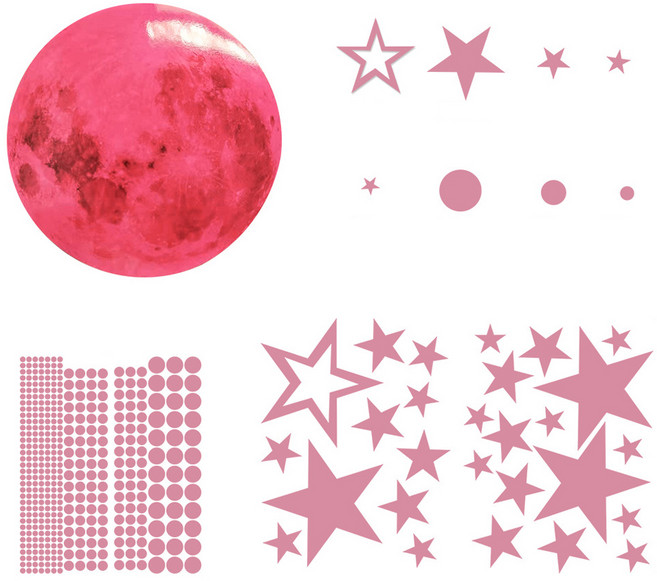 보미프 야광 달 별 벽 스티커, 핑크