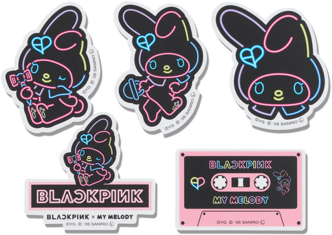 블랙핑크 x 마이멜로디 콜라보레이션 MD 스티커 5종 세트, 네온