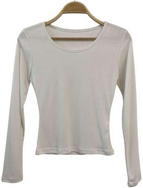 시크블랙 여성용 크레드 잘록 슬림핏 U넥 긴팔 티셔츠 cpt17442k61