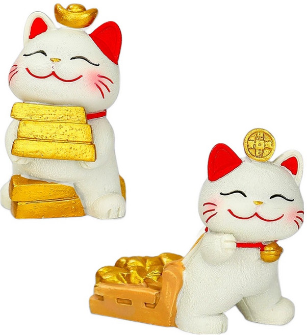 KHOOMIE 招財貓公仔 動物迷你擺飾 2款 A套組 6W0027, 混合色