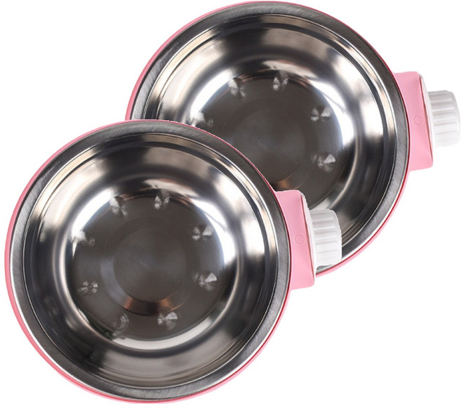 코다치프 반려동물 캔디 걸이식 엎어짐 방지 밥그릇 + 일반 스텐볼 세트 스몰 13 x 3.5 cm, 핑크, 2세트
