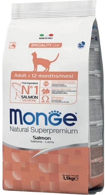 몬지 어덜트 고양이 내추럴 슈퍼프리미엄 모노프로틴 건식사료, 연어, 1.5kg, 1개